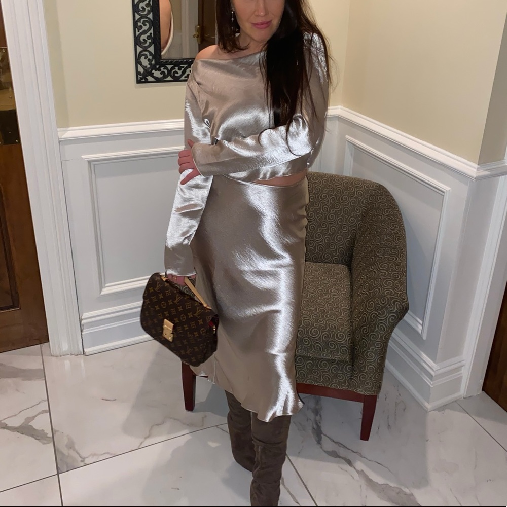 ASOS Satin Crop Top and Skirt Set
